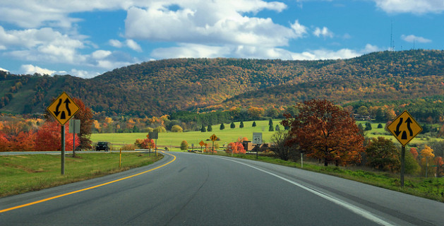 Road overlooking mountain in autumn