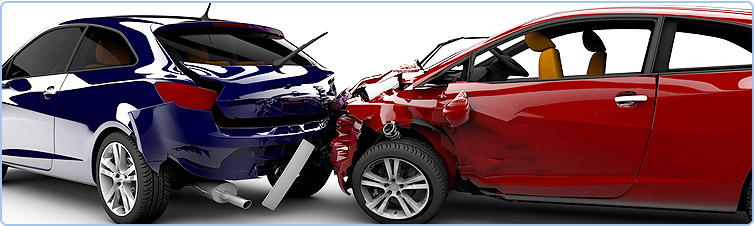 Red and blue car in accident