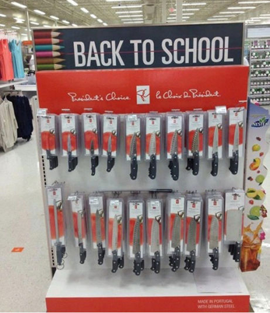 back to school display with knives