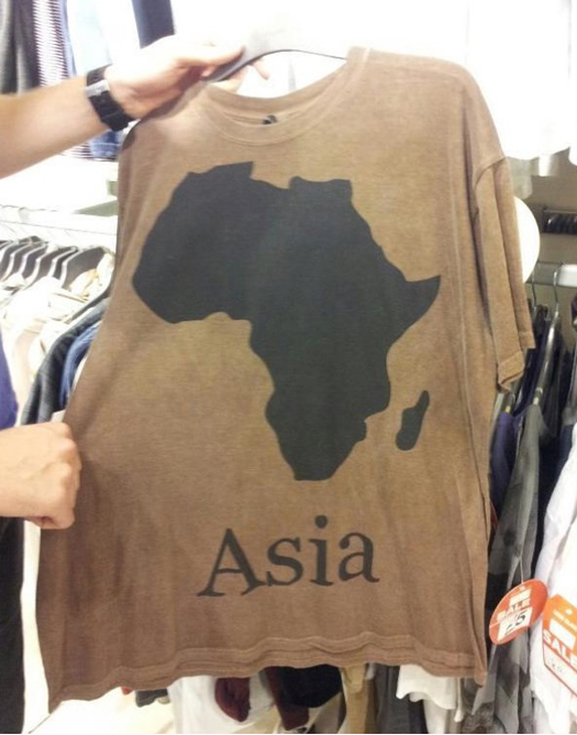 T-shirt with Asia as text and africa as image