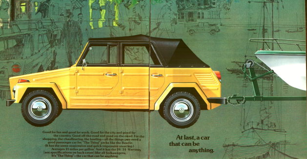 Yellow Volkswagen Thing Spread in magazine