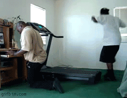 guy falling off treadmill gif