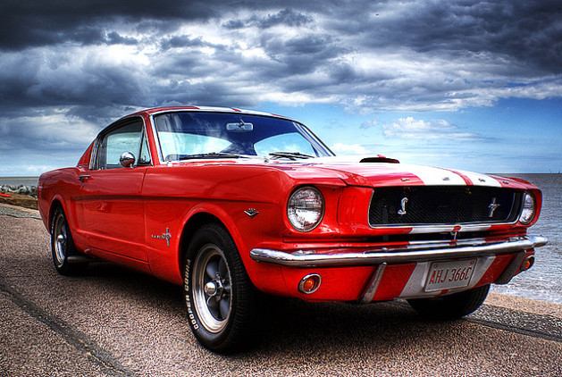 Ford Mustang on Felixstowe beach