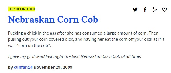 Nebraskan Corn Cob urban dictionary