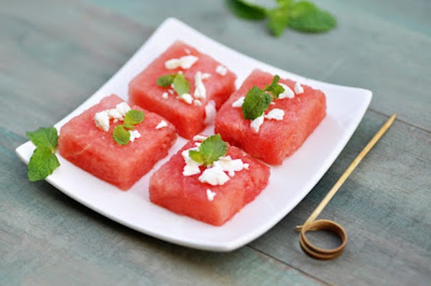 Melon Shapes with Mint and Feta Wedding Finger Food