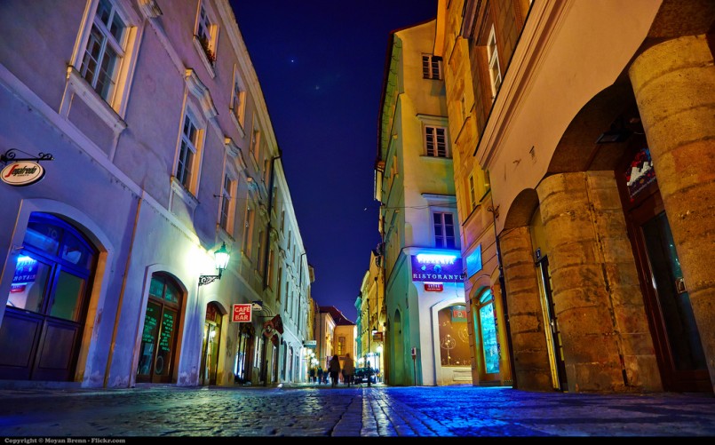 Prague street at night