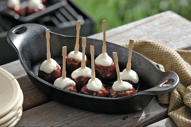 Barbecue Meatball Skewers with Mozzarella