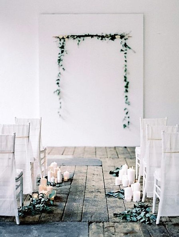 white wedding venue with old wood floors