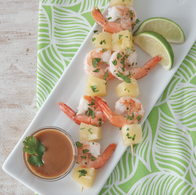 Pineapple and Shrimp Skewers with Thai Peanut Sauce