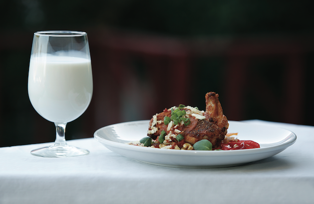 Roasted Chori-Chicken with glass of milk