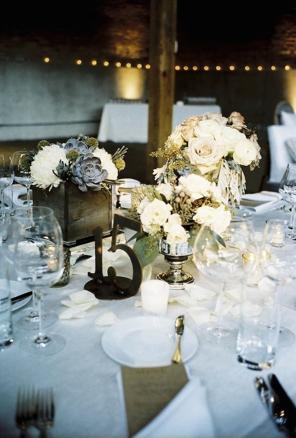 steel blue wedding reception table decor