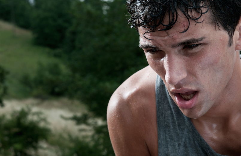 closeup of man sweating