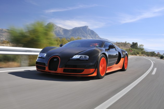 The Bugatti Veyron Super Sport the World's Fastest Production Car on show and driven on September 19 2010 on the mountain roads around Jerez Spain organized by Bugatti