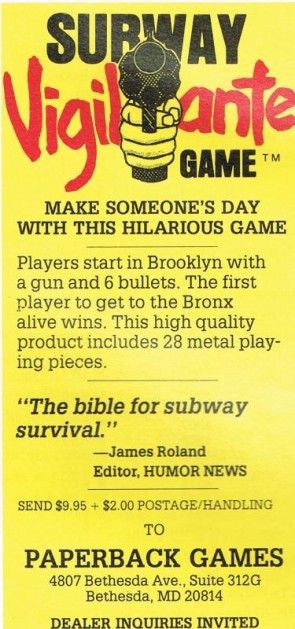 subway vigilante board game