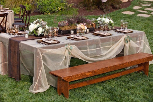 rustic wedding table with leather table runner