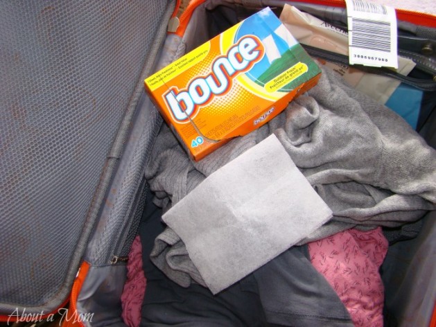 dryer sheet in suitcase