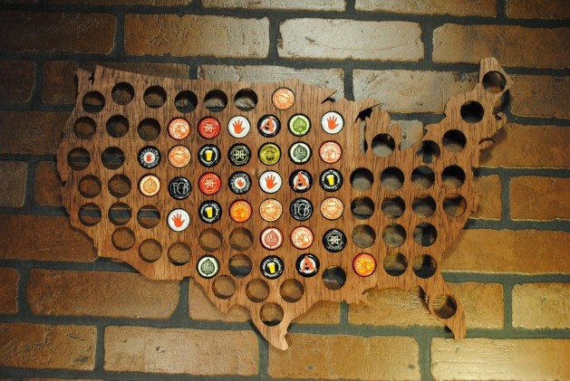 USA Beer cap map stained country outline walnut mahogany