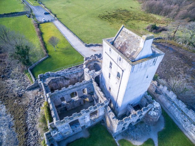 CREESLOUGH : IRELAND - MARCH 15 2016 - Doe Castle in the sun, aerial