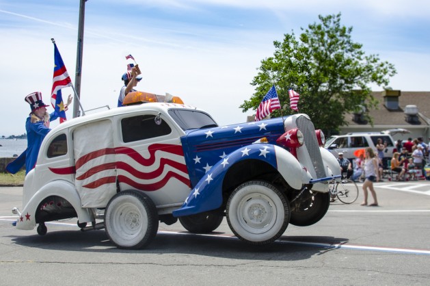 Doing wheelies in the Fourth of July parade in Bristol, Rhode Island, an annual tradition since 1785