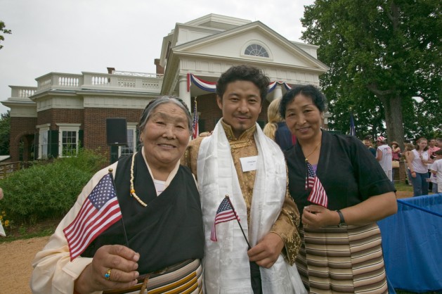 Tibetan New American citizens at Independence Day Naturalization Ceremony on July 4, 2005 at Thomas Jefferson's home, Monticello, Charlottesville, Virginia.