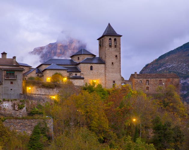 Torla Church in Pyrenees Ordesa Valley door Aragon Huesca Spain