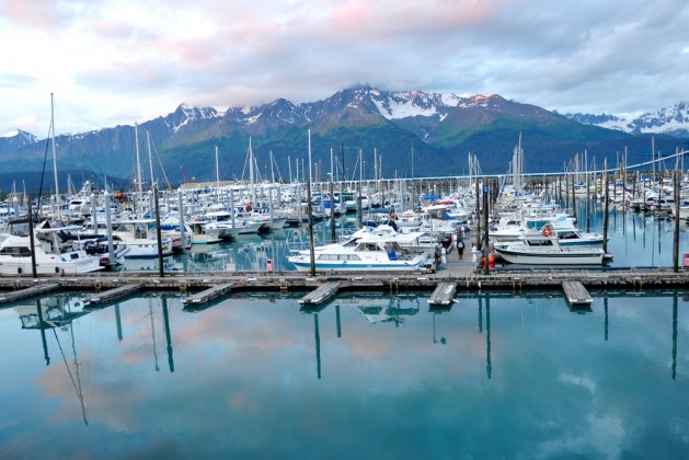 Seward pier in Alaska during midnight sunset(in summer)