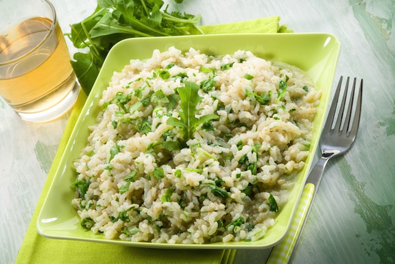 Arugula baked vegan risotto