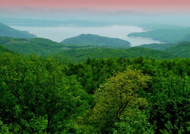 Mountain Sunrise. (Lake Jocassee, South Carolina). View from above.