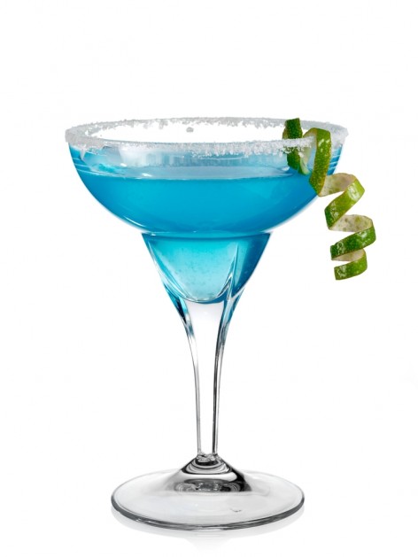 Blue cocktail in margarita glass