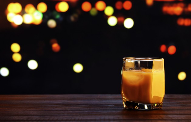 White russian cocktail on blurred bokeh background