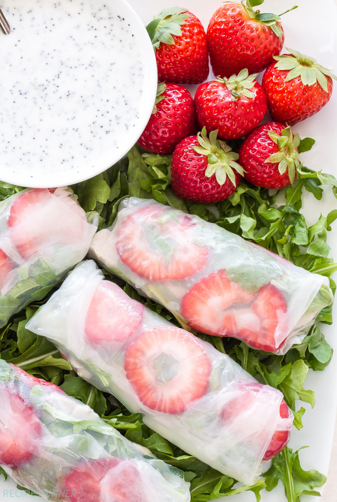 Chicken and strawberry spring rolls