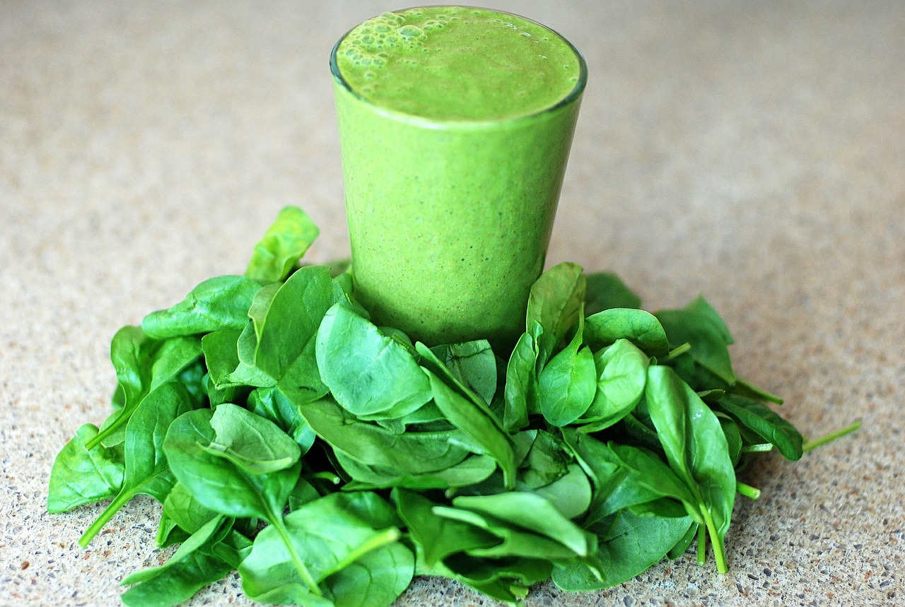 Green Protein Smoothie With Spinach Leaves