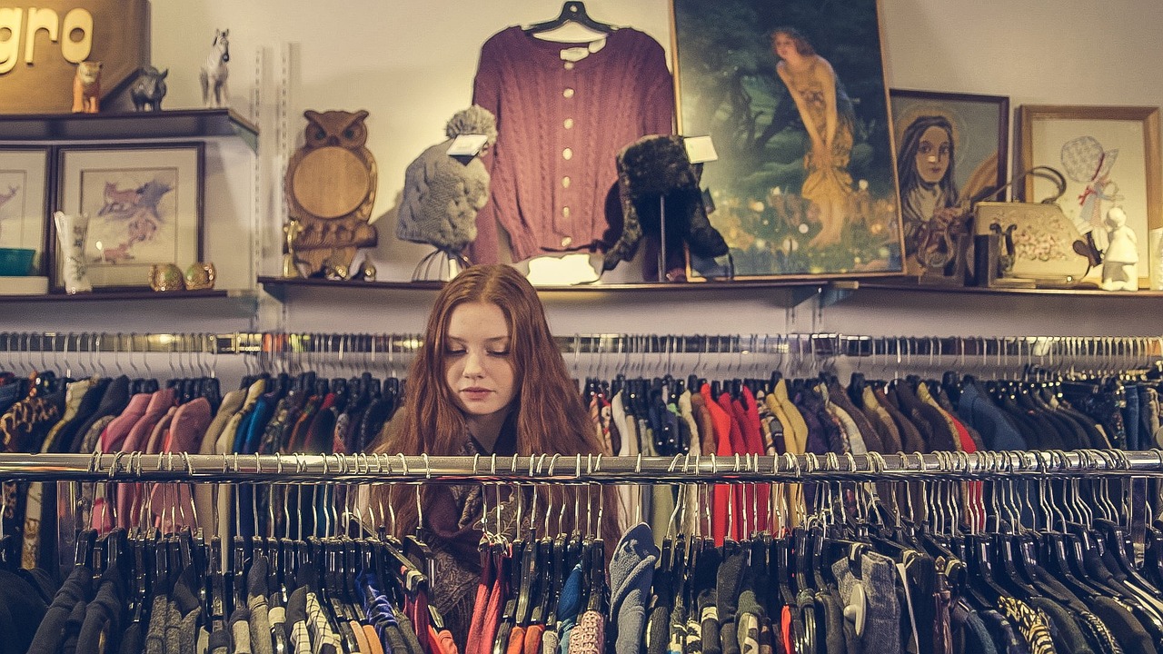 Girl shopping for clothing